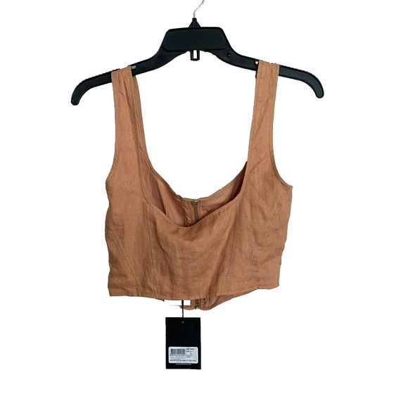 Nicholas Darby Chic Corset Style Crop Top Size 4 Twig Khaki 100% Linen NWT - Picture 4 of 8